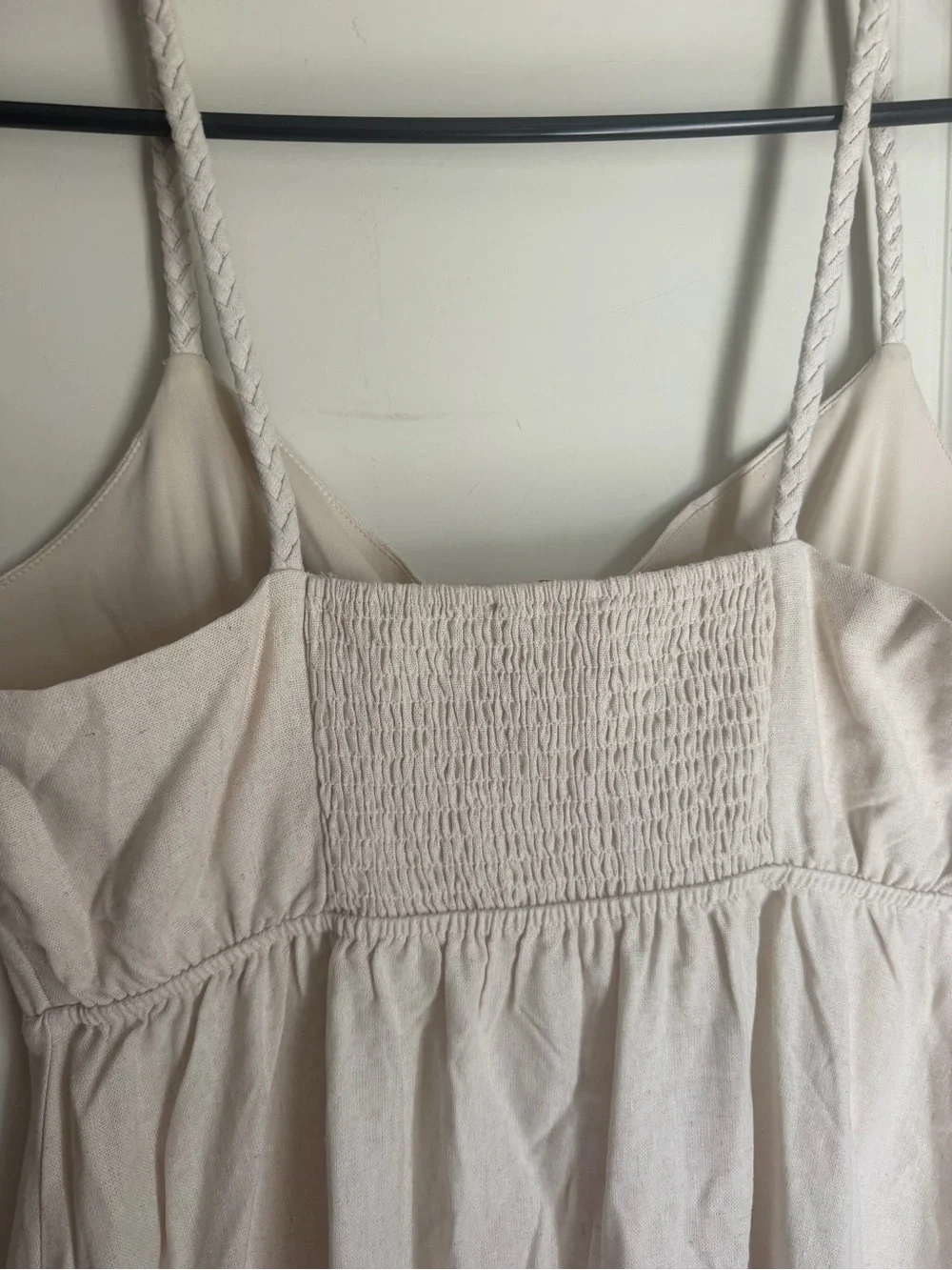 Monteau Los Ángeles linen maxi dress L neutral boho coastal fairy office casual
